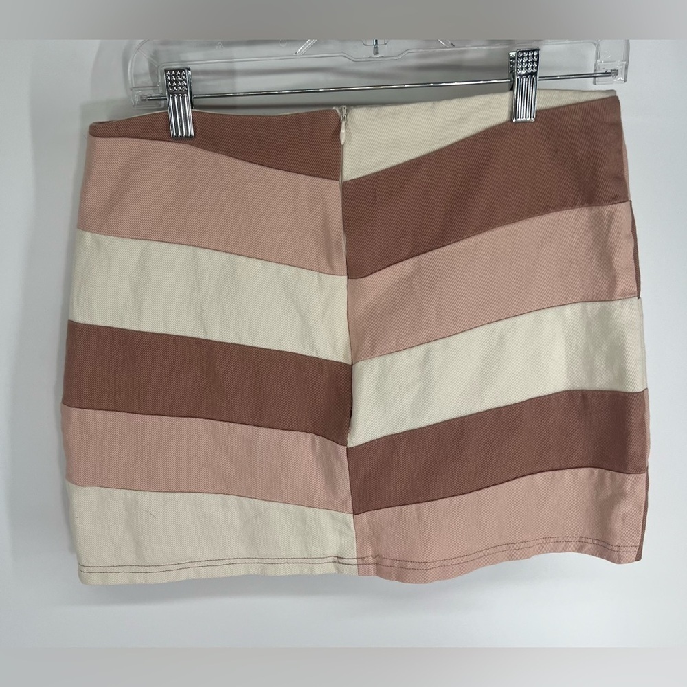 Peach Love pink and white colorblock cotton denim skirt size L Large - Picture 4 of 8